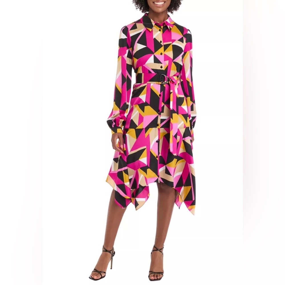 Karl Lagerfeld Paris‎ Womens Pink Handkerchief Hem Polyester Shift Dress